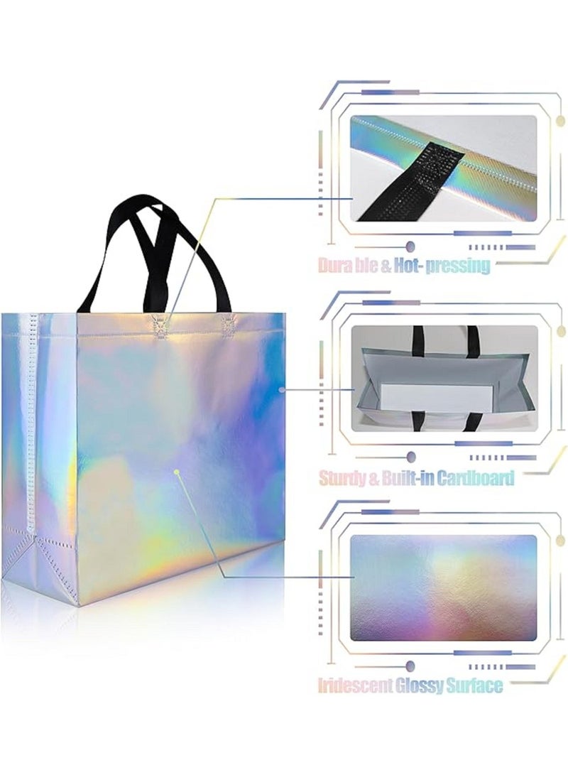 أكياس هولوغرافية قابلة لإعادة الاستخدام من البولي بروبيلين، 20 كيسًا، مزودة بمقابض، مثالية للحفلات والولادات والأعياد والزفافات والتسوق والاحتفالات - Image 2